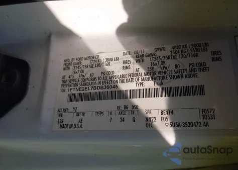 2011 Ford E-250 Commercial from USA, damaged, VIN 1FTNE2EL7BDB36045